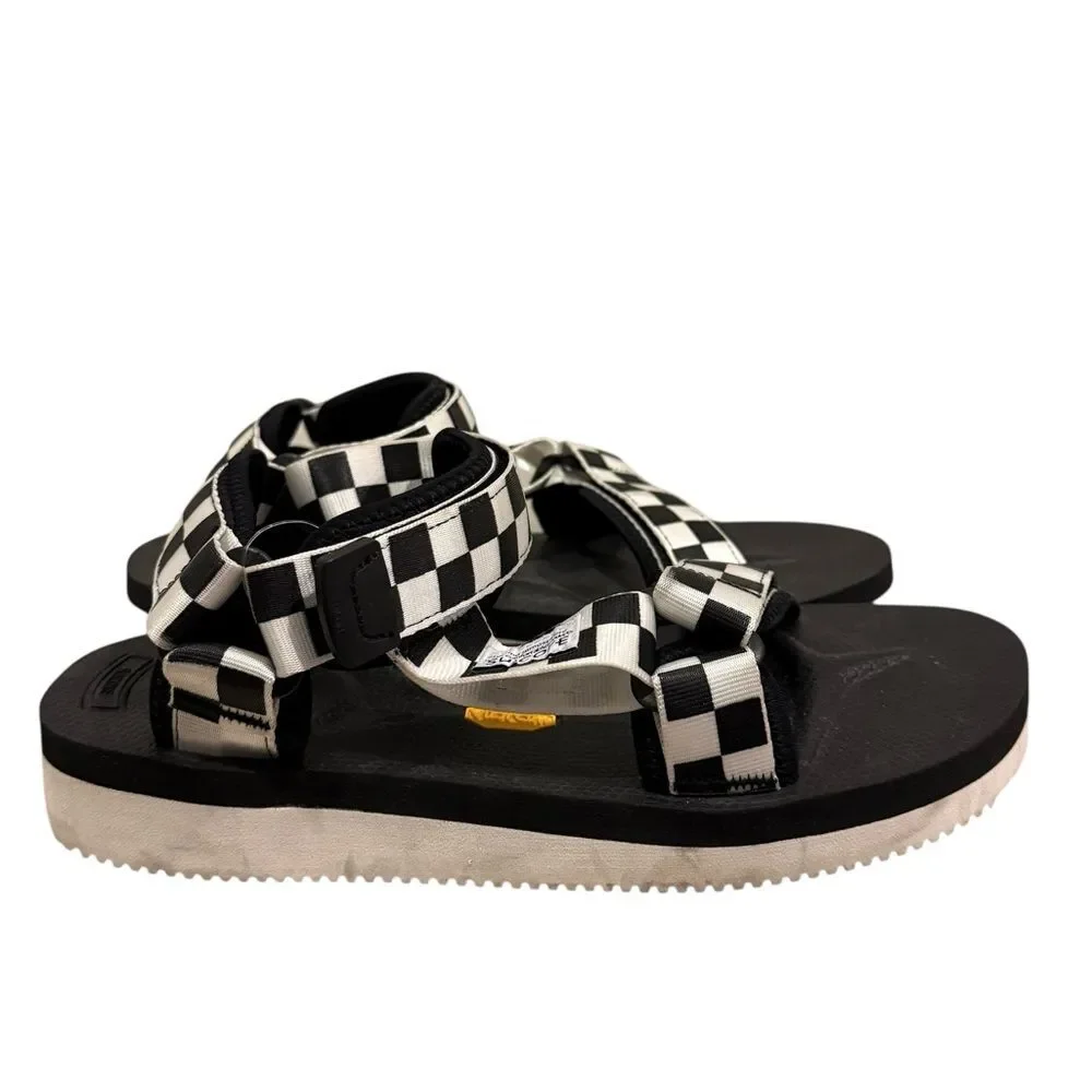 Suicoke Black White Checkered Straps Vibram Sole Sandals Men’s Sz 8 Women’s 10